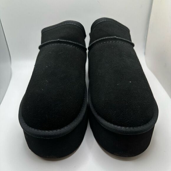 CUSHIONAIRE Women's Genuine Suede Cozy Mule Platform +Memory Foam 10 BLACK - Picture 2 of 7